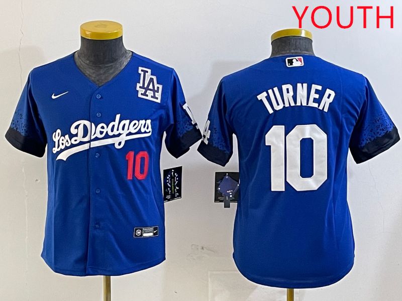 Youth Los Angeles Dodgers #10 Turner Blue City Edition 2025 Nike MLB Jersey style 7